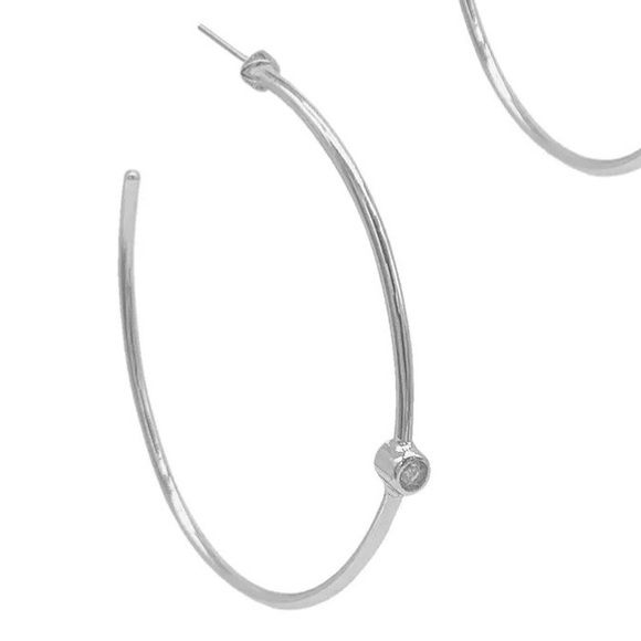 Adornia Diamond Dot Hoop Earrings Silver - 0.05 ctw NWT - Picture 2 of 8